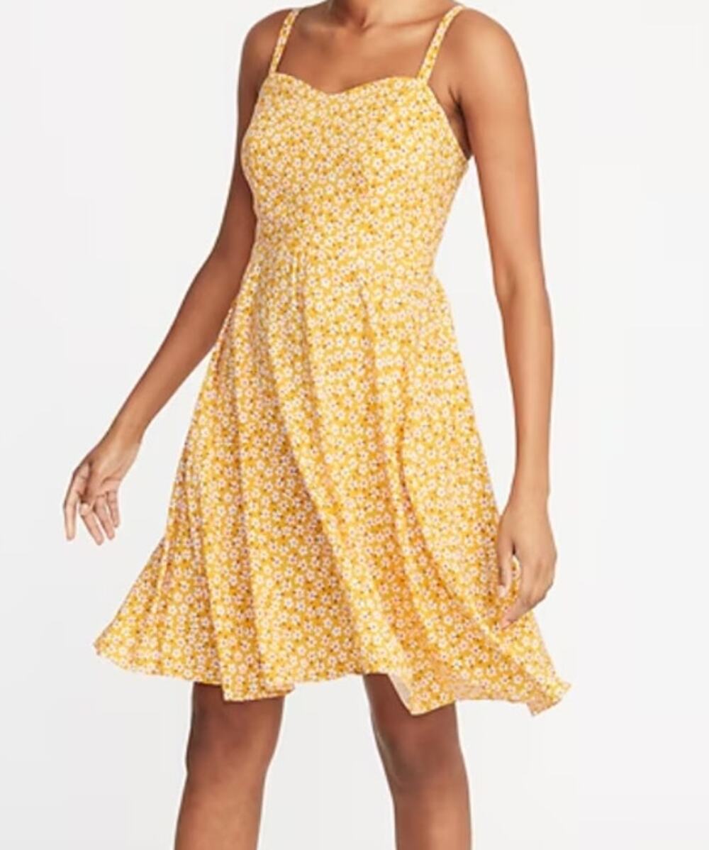 Old Navy Yellow Floral Fit and Flare Cami Mini Sundress Size Small